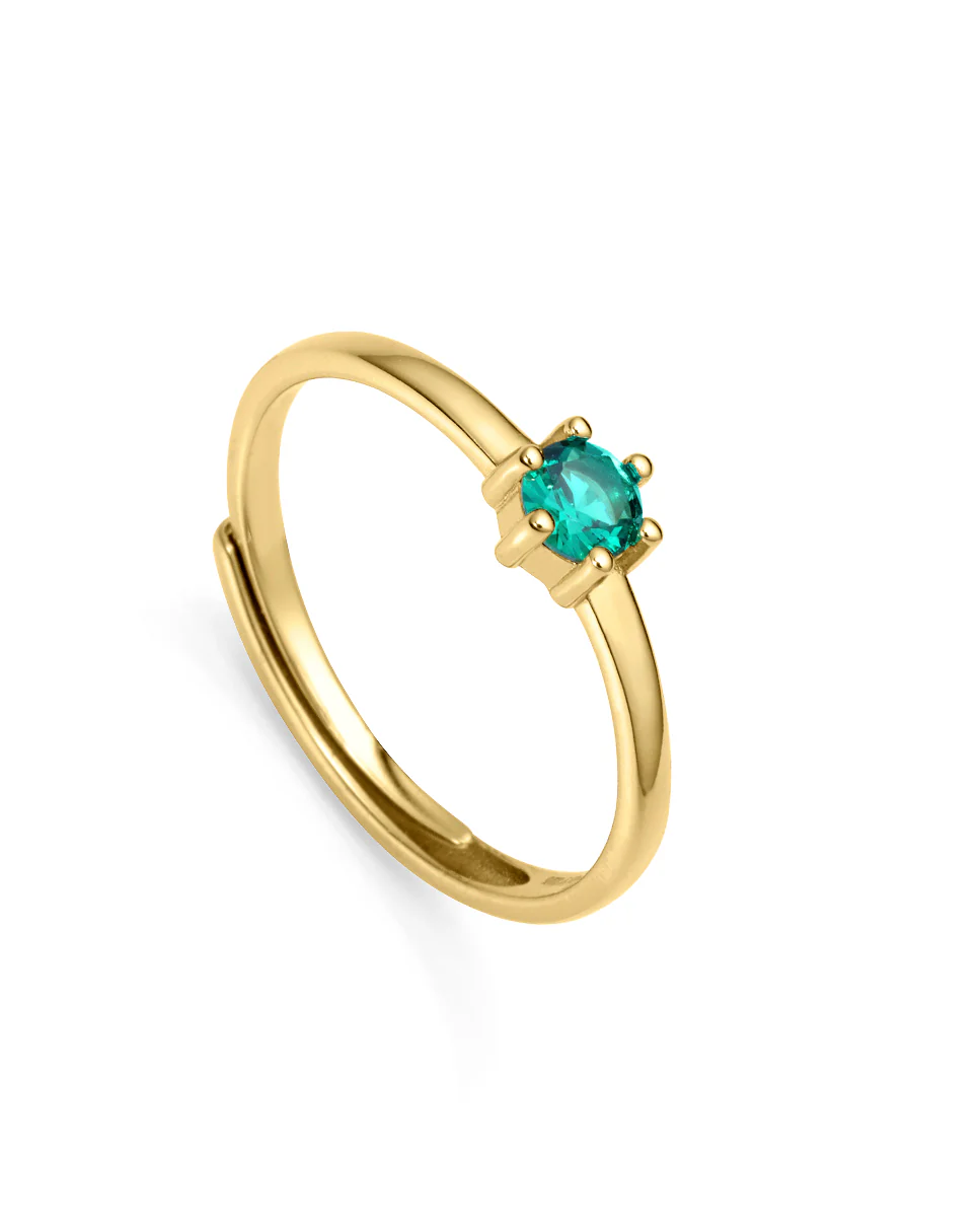 Anillo Clásica de plata de ley con baño de oro y circonita de color verde