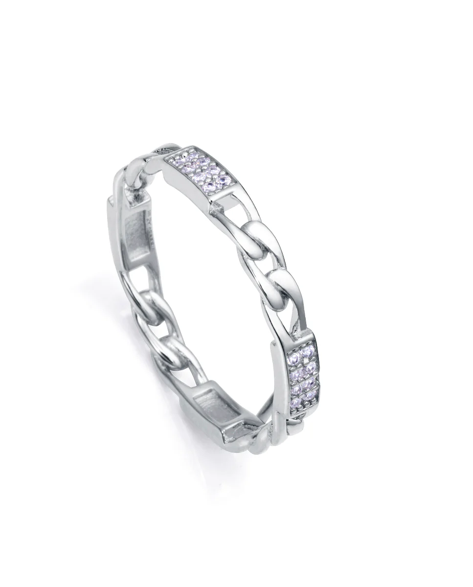 Anillo Clásica de plata de ley con baño de rodio con circonitas blancas