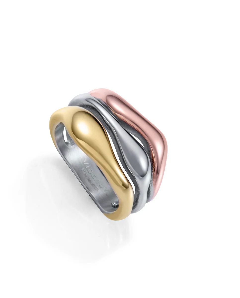 Anillo de mujer tricolor de acero , Ip rosa e Ip dorado