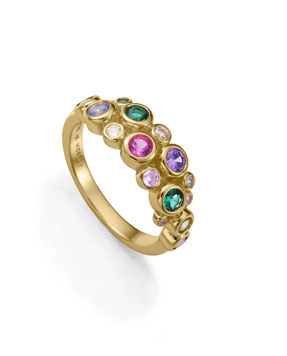 Anillo de plata de primera ley con baño de oro y circonitas