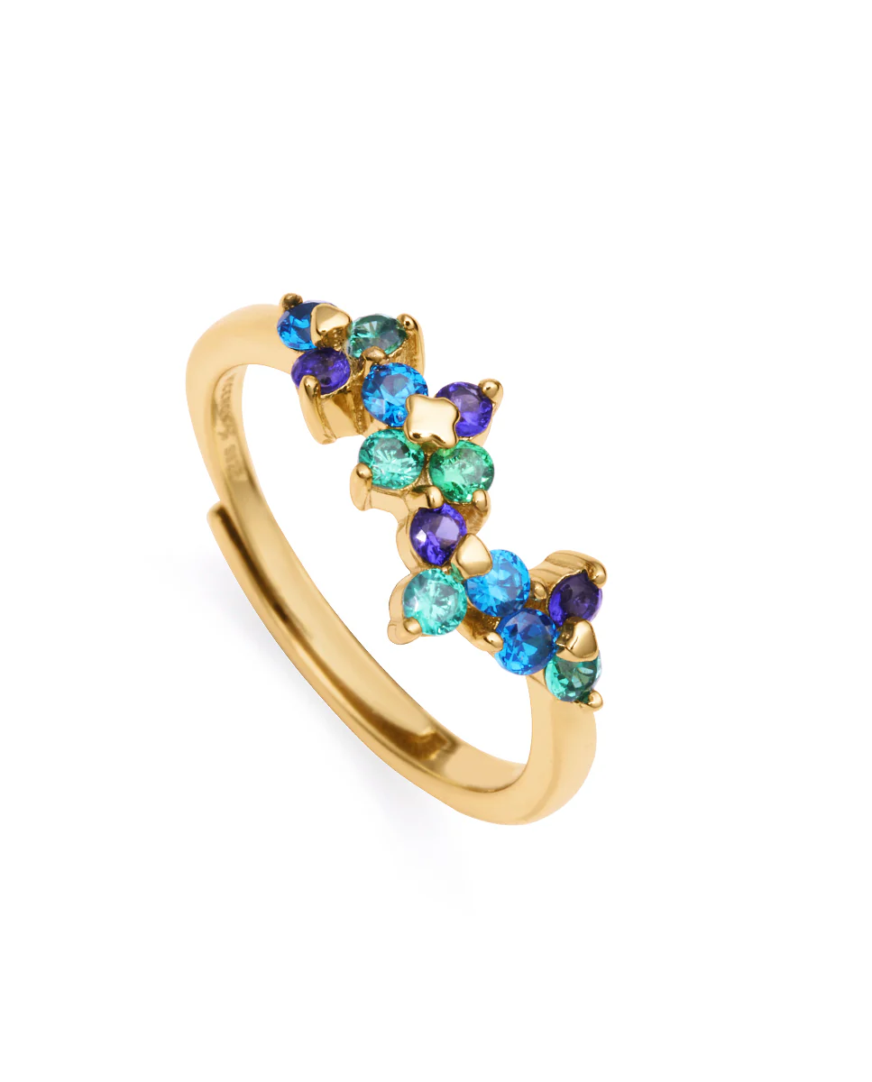 Anillo Elegant de plata de ley bañado en oro con circonitas en forma de pétalos