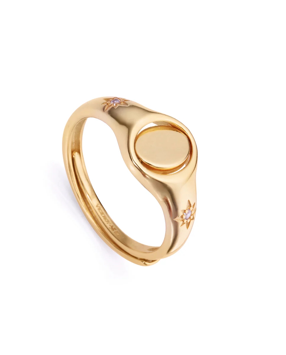 Anillo Elegant de plata de ley con baño de oro con madre perla y circonita blanca - Image 2