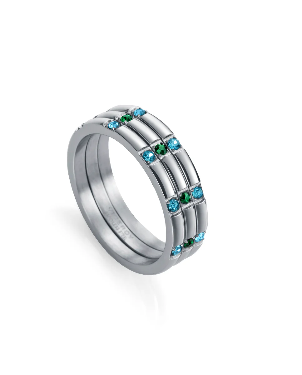 Anillo Kiss de acero de tiras con circonitas multicolor