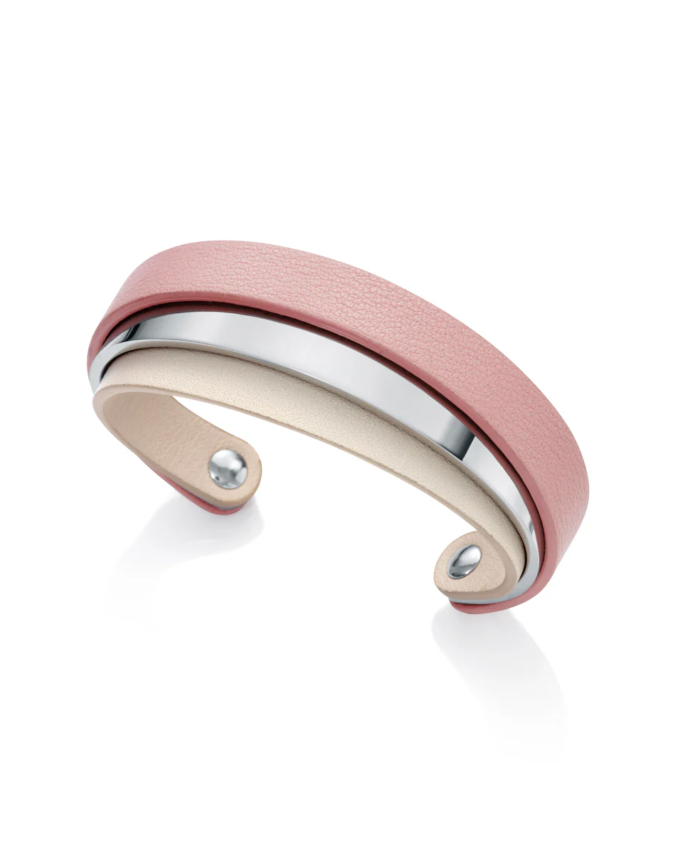 Brazalete Air de acero y piel doble