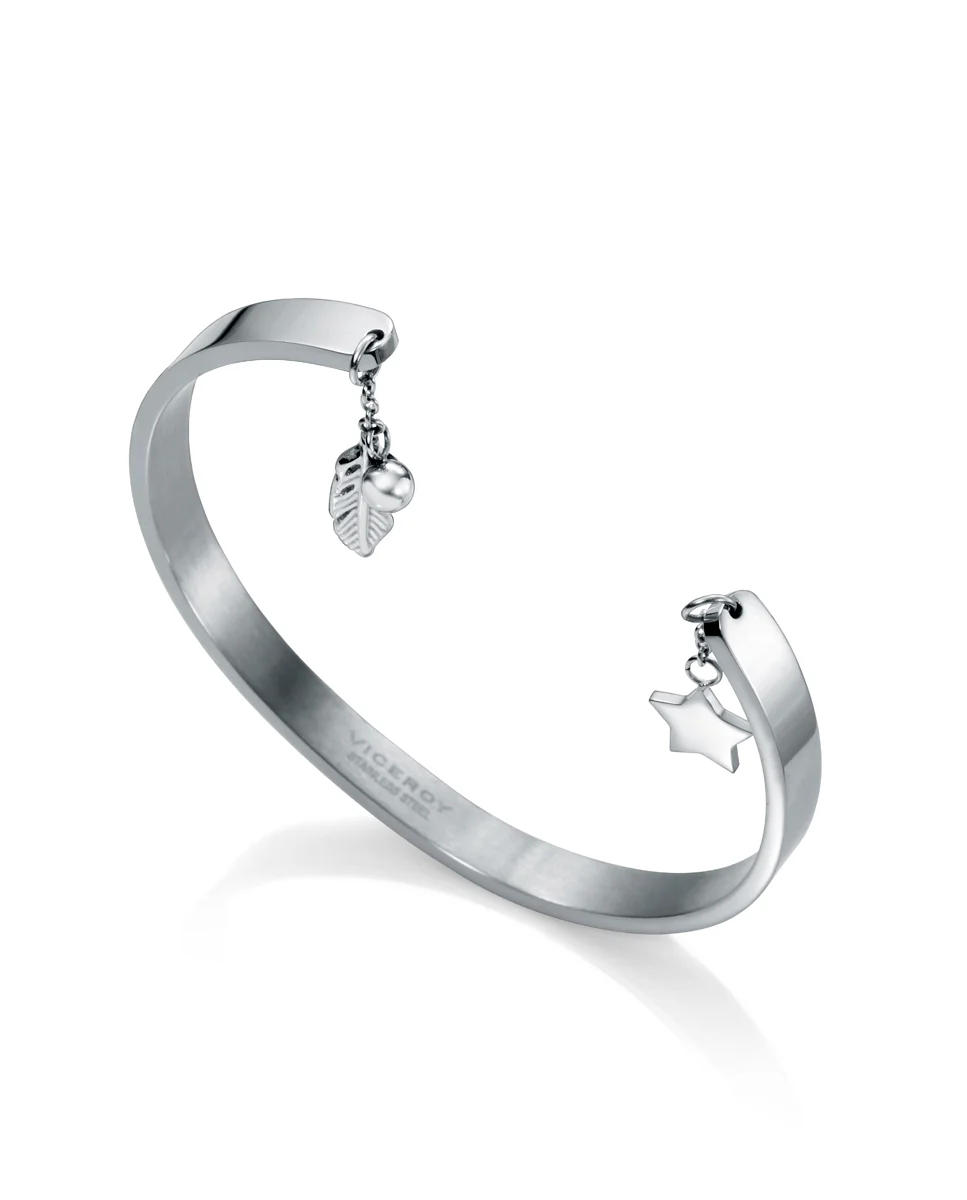 Brazalete Kiss de acero con motivos con forma de pluma y estrella