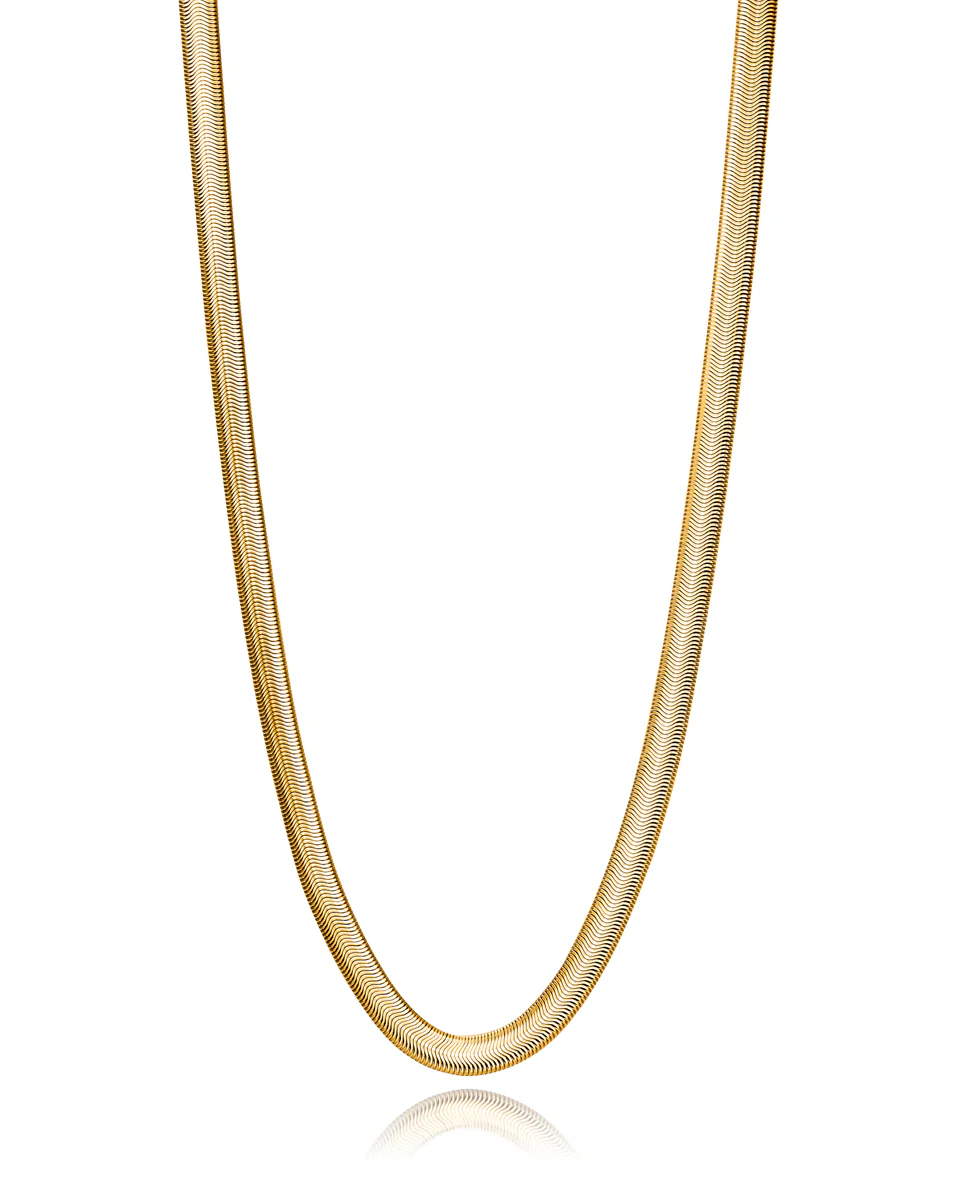 Cadena Chic en acero Ip dorado tipo herringbone con cierre lobster