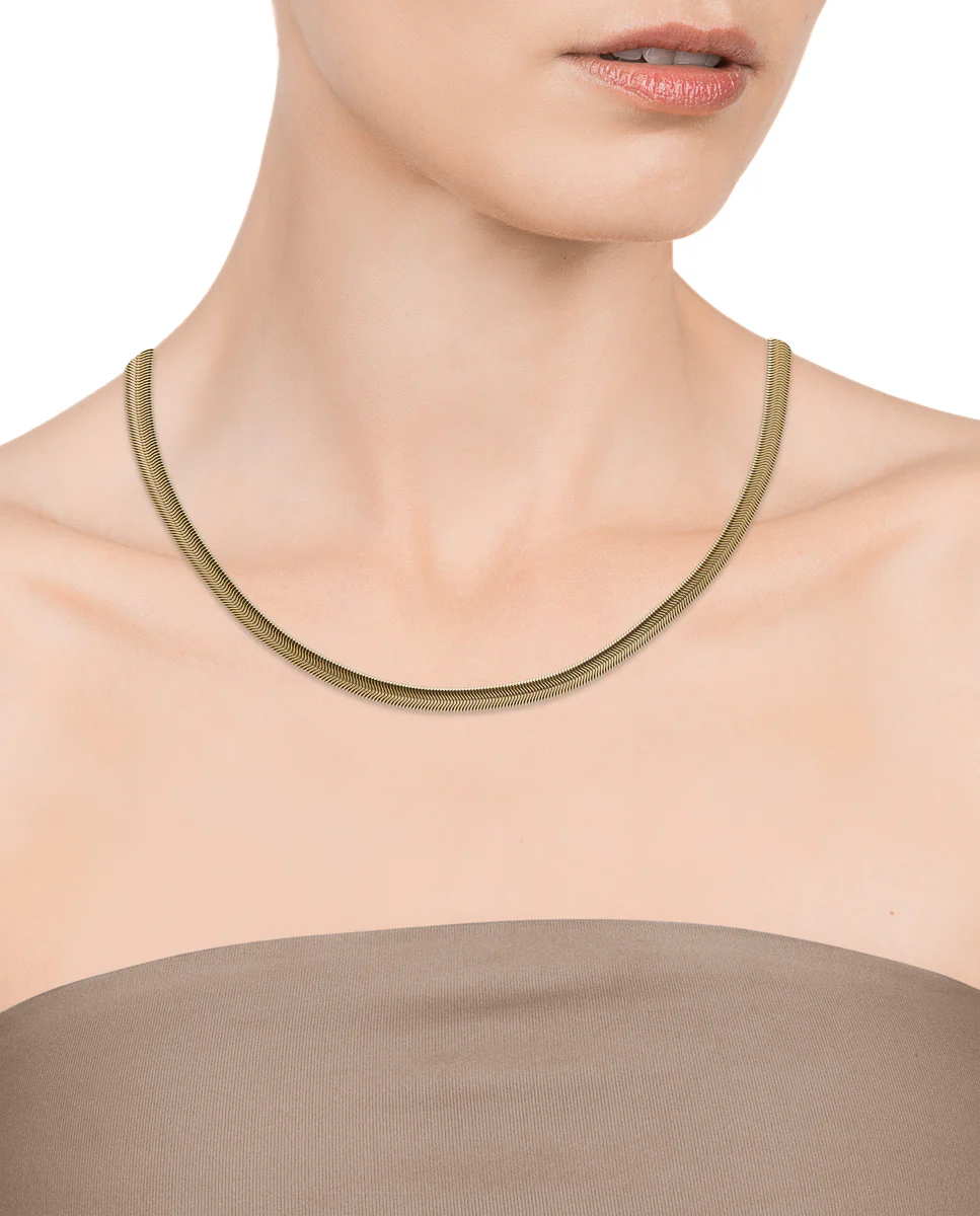 Cadena Chic en acero Ip dorado tipo herringbone con cierre lobster - Image 2