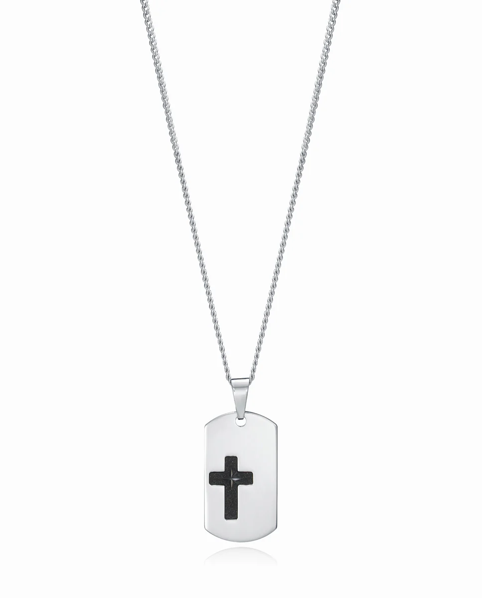 Colgante de hombre Beat de acero con placa militar y cruz