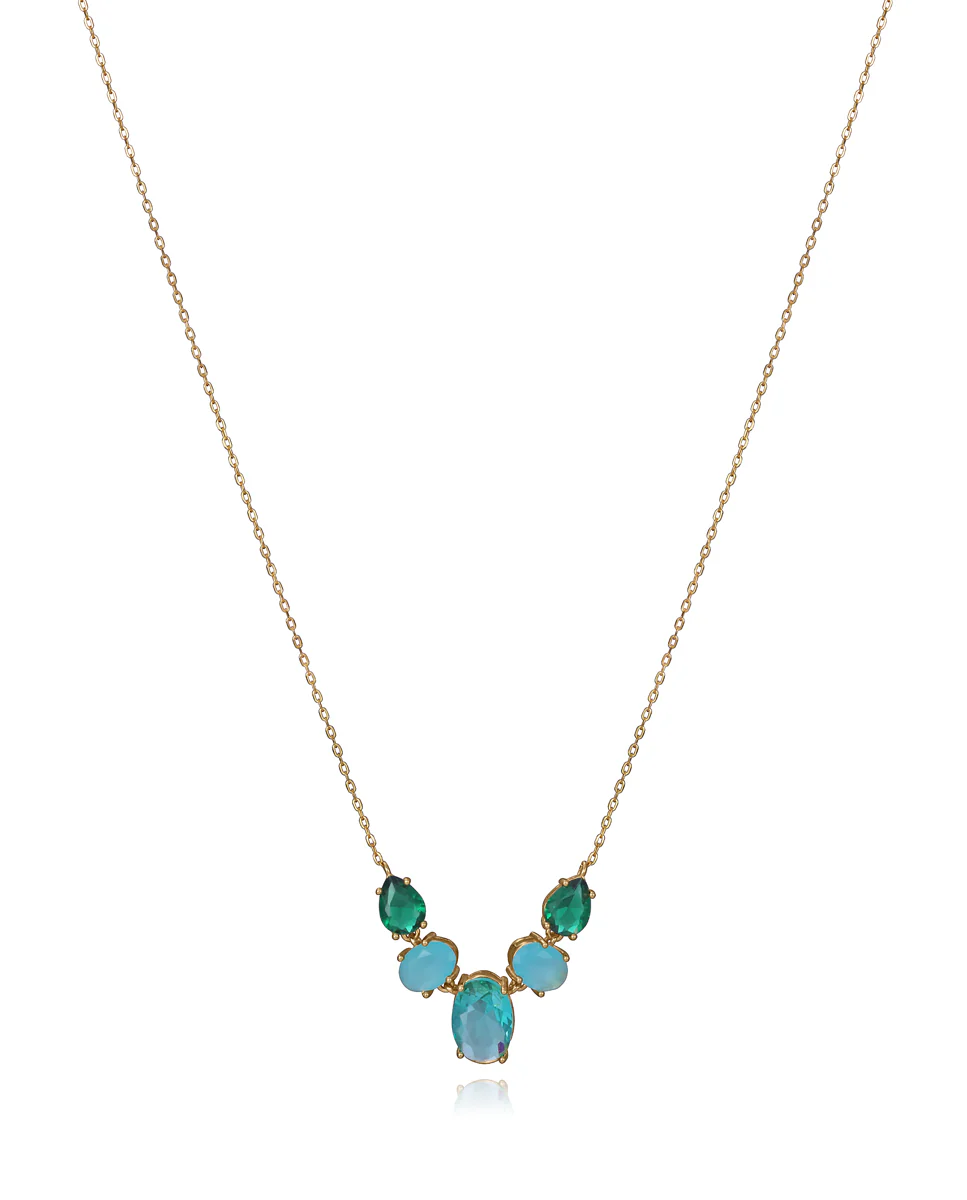 Colgante Elegant de plata de ley con baño de oro y cristales en verde y azul