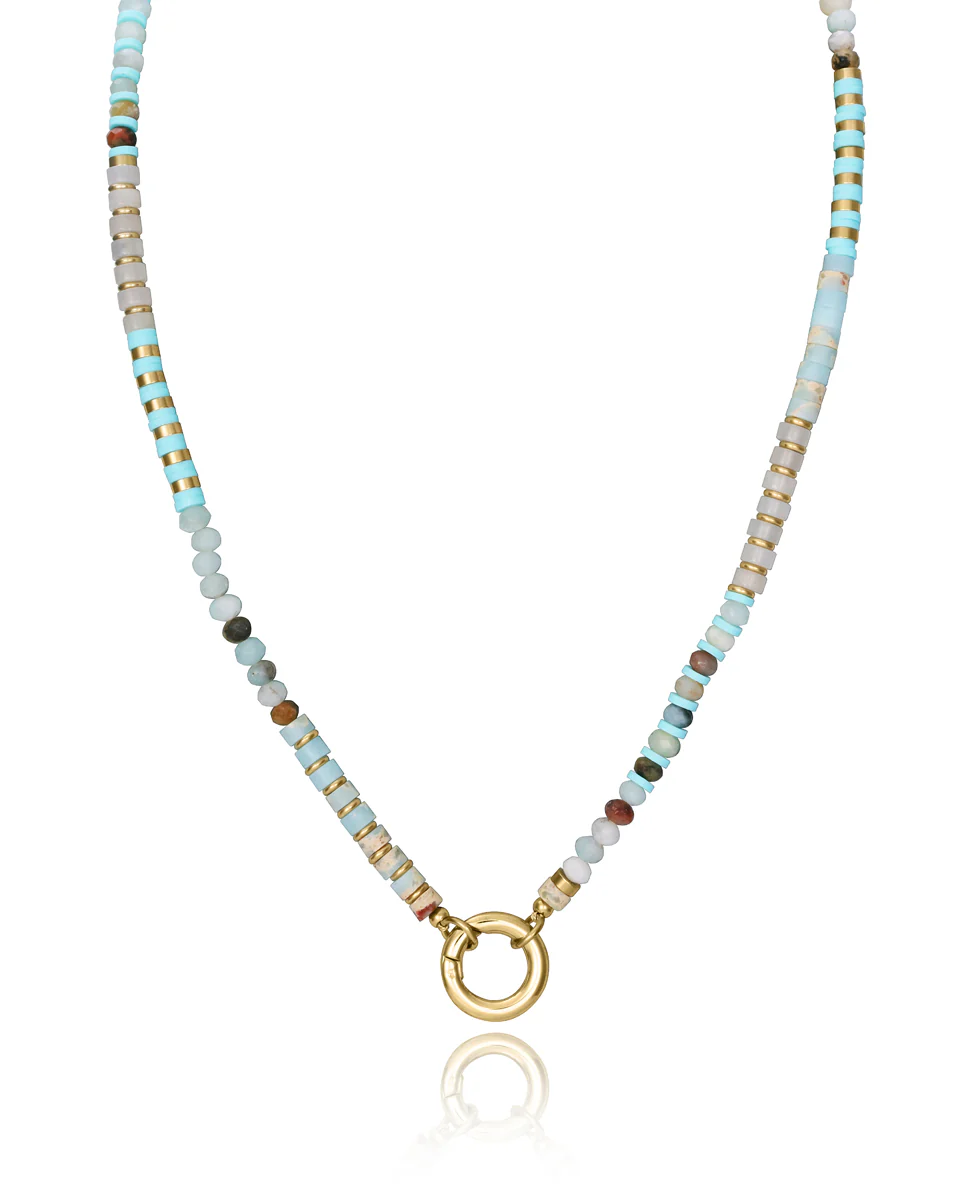 Collar Chic en acero Ip dorado con piedras de colores y aro