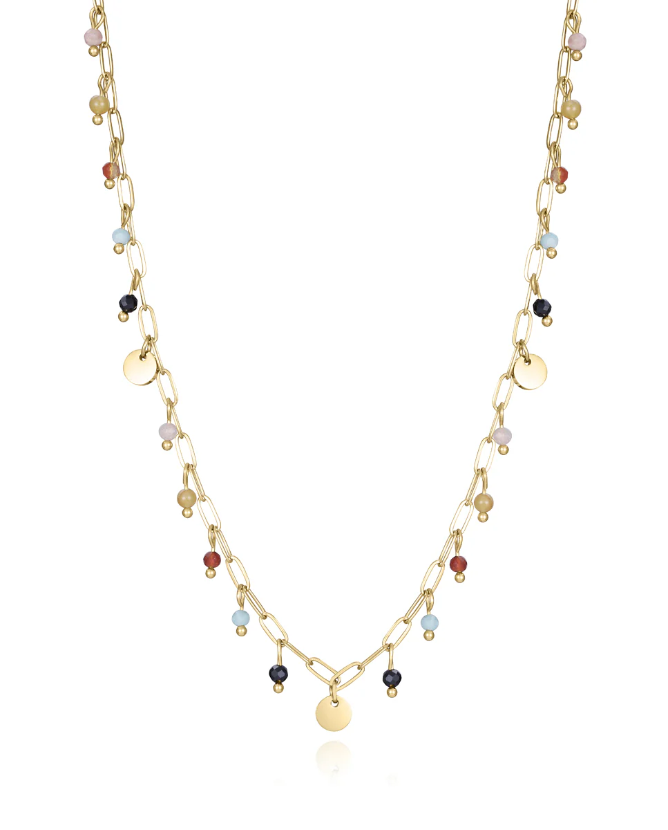 Collar de acero Ip dorado con piedras naturales colgantes de colores
