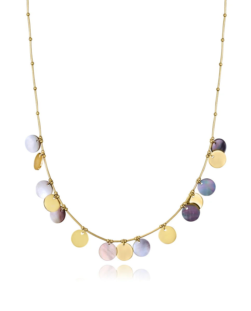 Collar  de  de mujer  de acero Ip dorado y madre perla