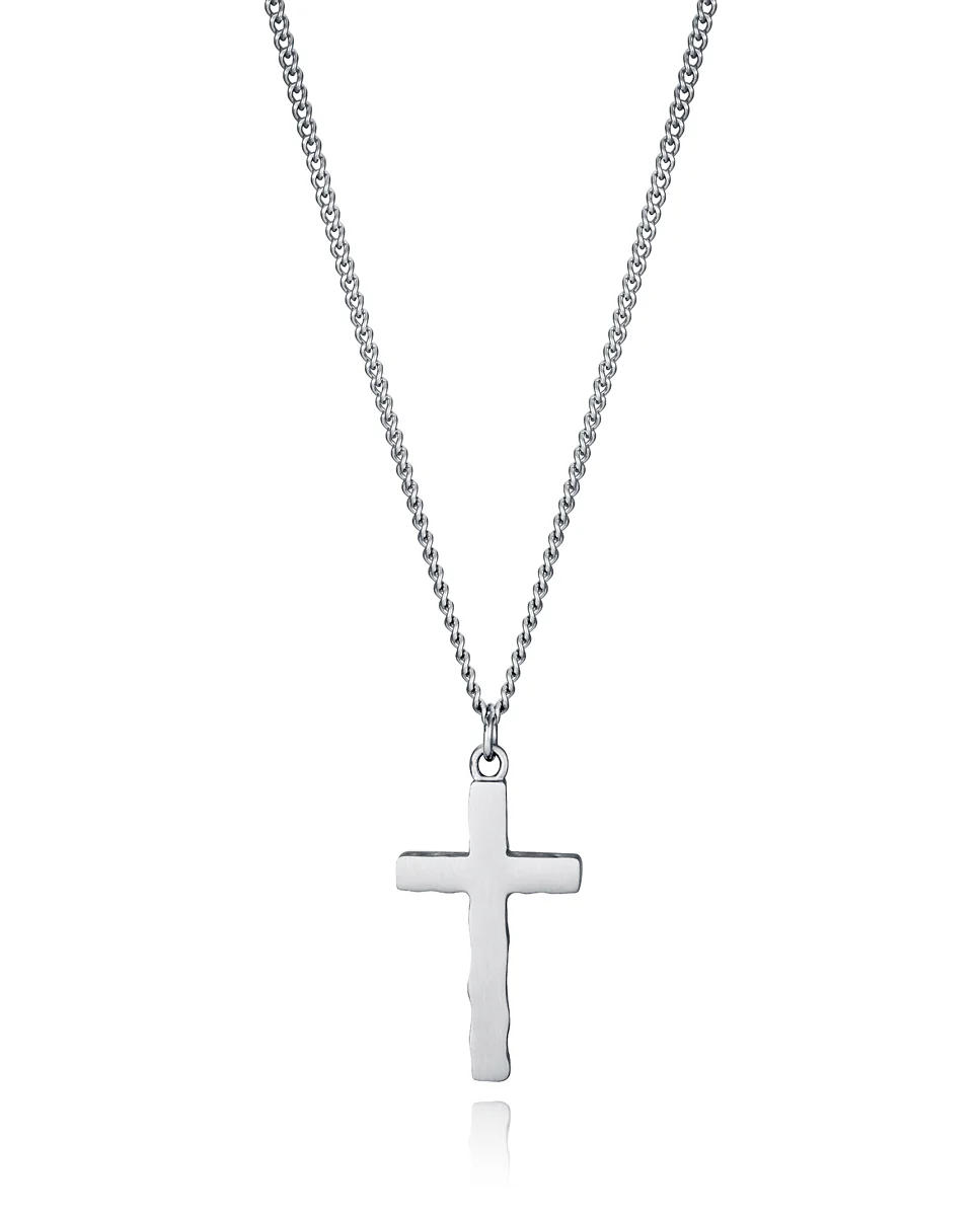 Collar de hombre  de acero y colgante  de cruz