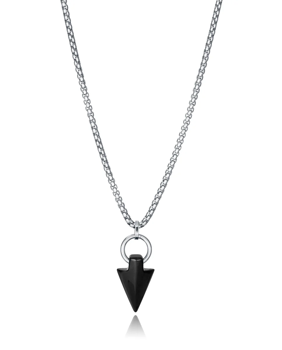 Collar de hombre de acero y colgante de flecha en piedra natural