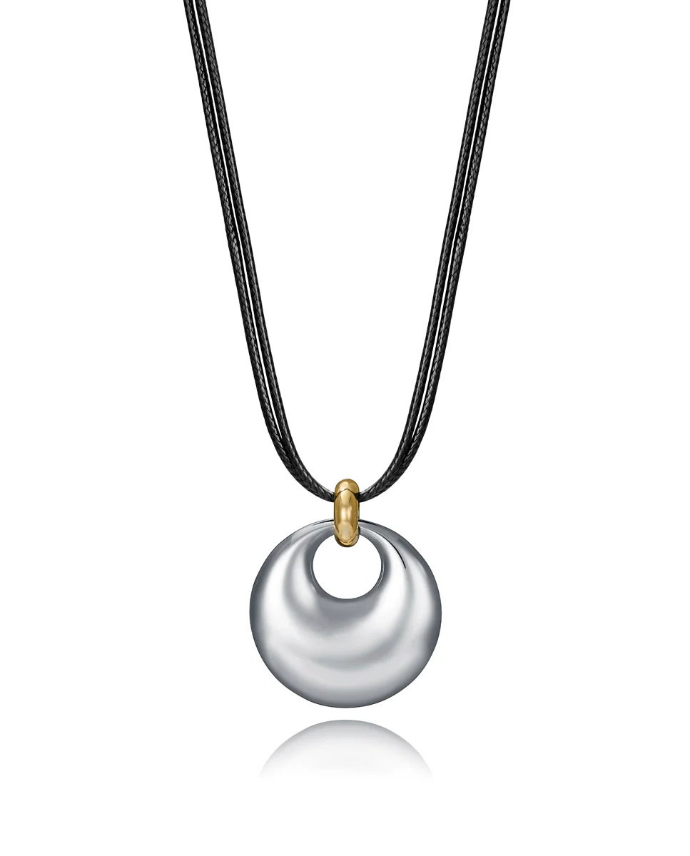 Collar de mujer de acero e Ip dorado con piel negra