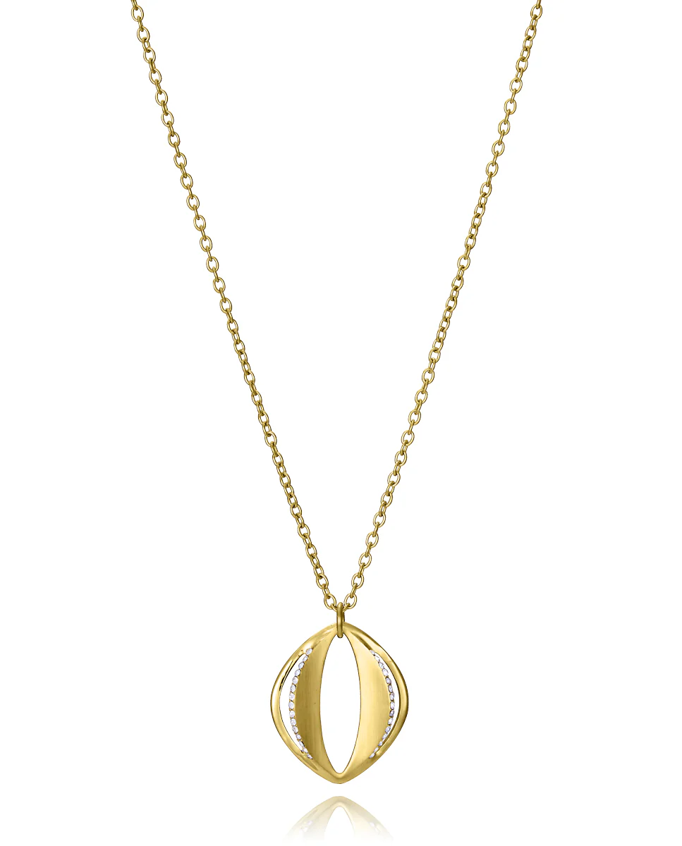 Collar de mujer de acero Ip dorado con colgante con circonitas blancas