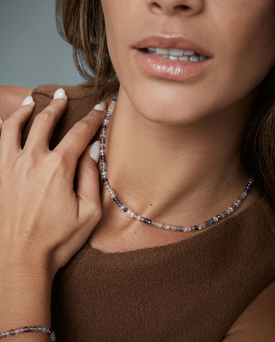 Collar de mujer de acero Ip rosa con piedras naturales - Image 2