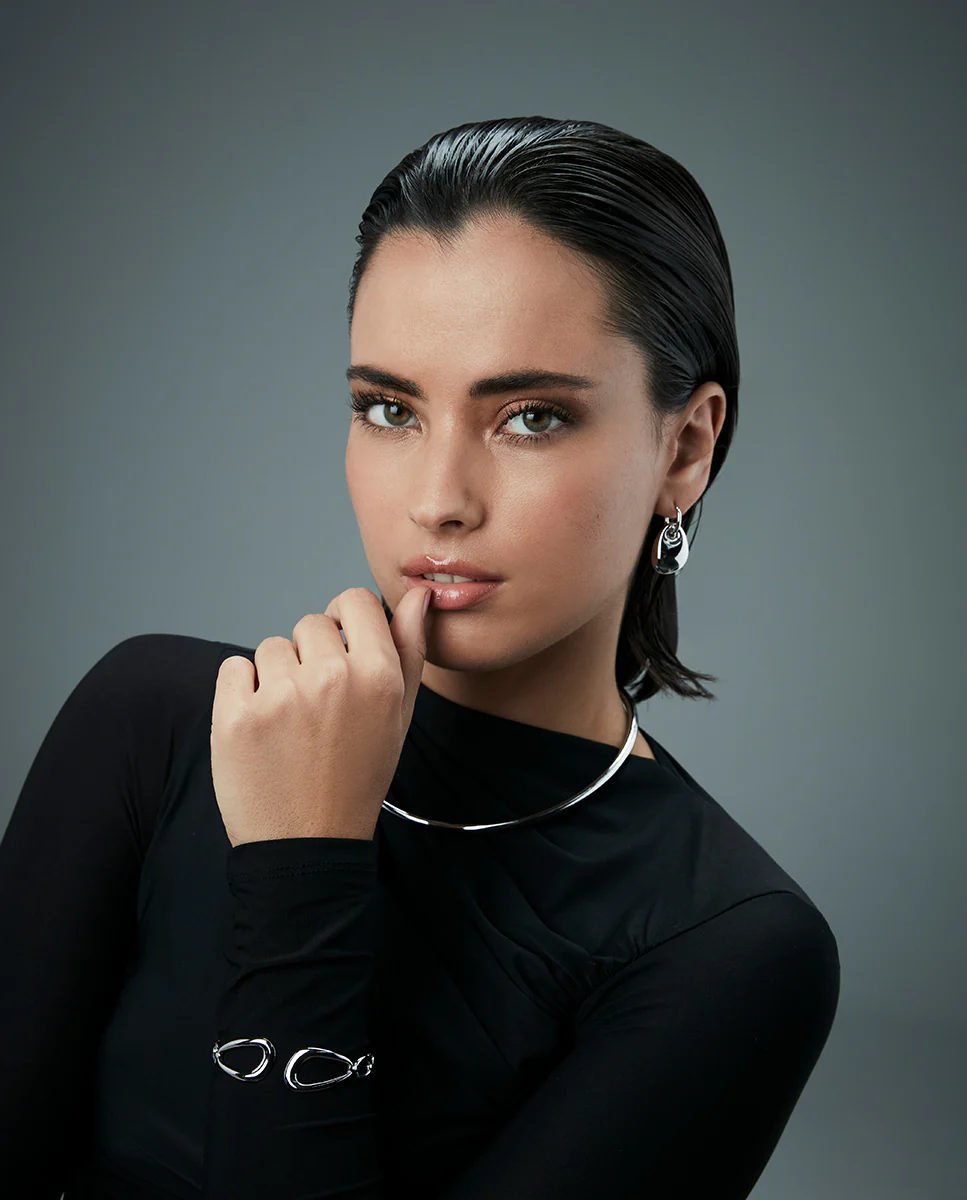 Collar de mujer de acero rígido choker con piedras naturales en los extremos - Image 3