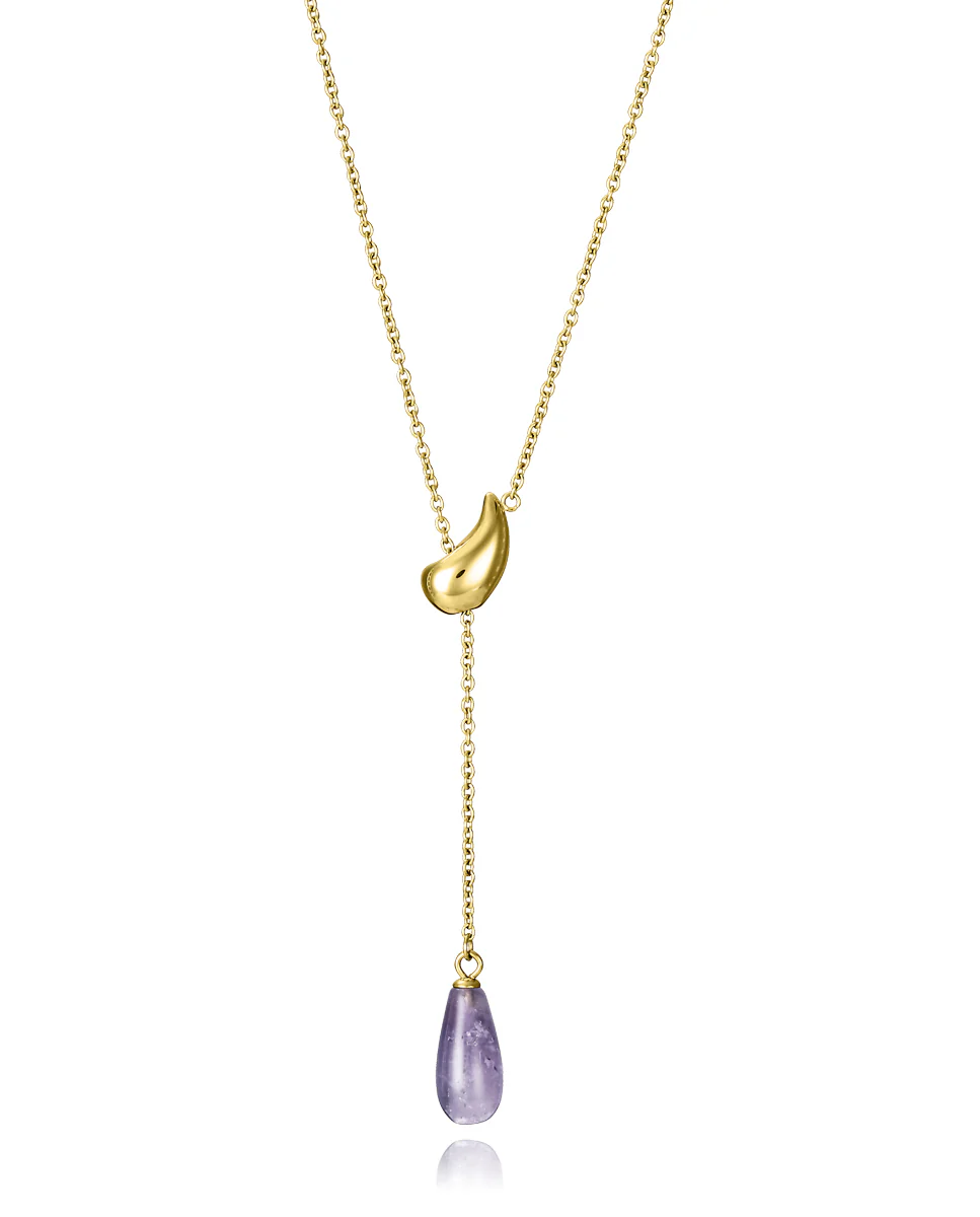 Collar de mujer de aceroIp dorado ajustable con piedra natural