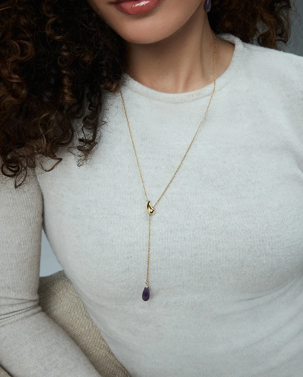 Collar de mujer de aceroIp dorado ajustable con piedra natural - Image 2