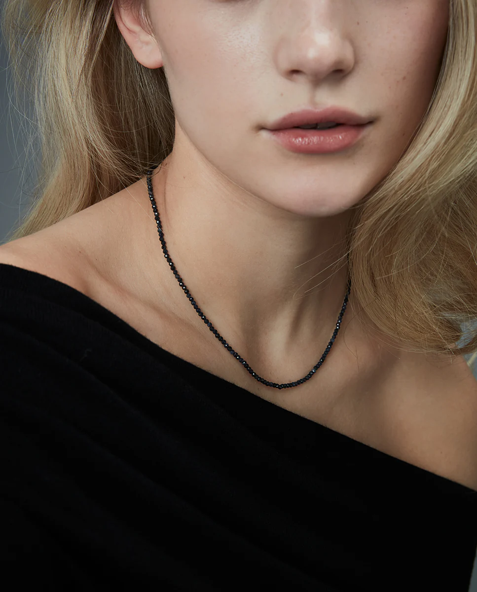 Collar de mujer de aceroIp dorado con piedras  de zafiro naturales - Image 2