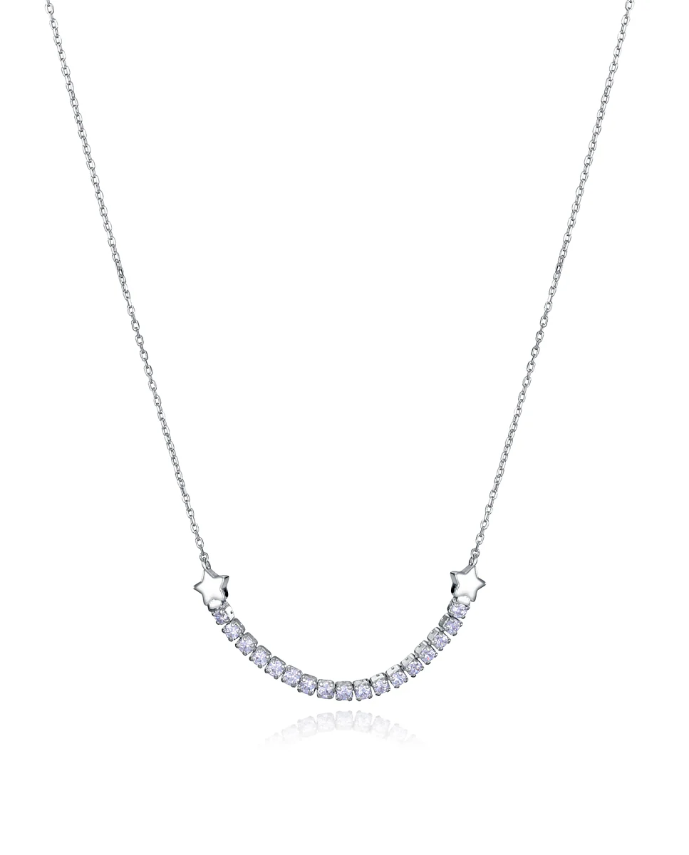 Collar de plata de ley con cadena con tira de circonitas blancas y estrella final