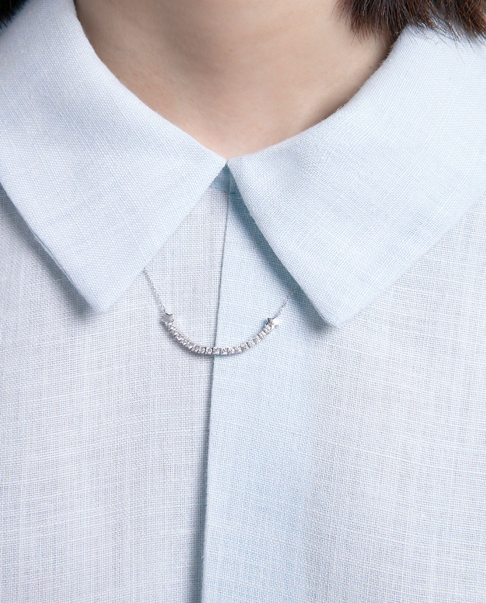 Collar de plata de ley con cadena con tira de circonitas blancas y estrella final - Image 2