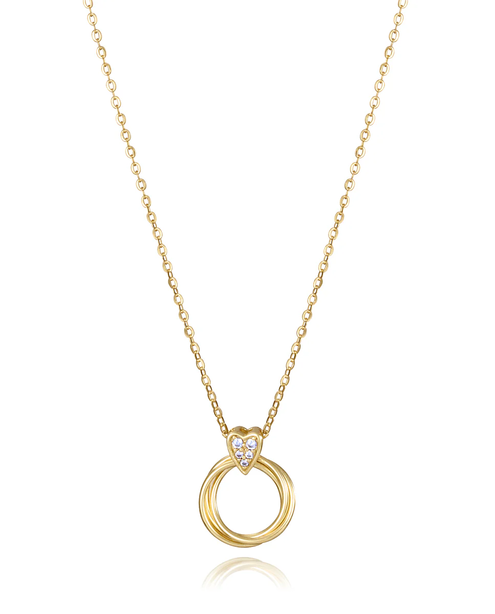 Collar de plata de ley con corazón con circonitas blancas y aros colgantes