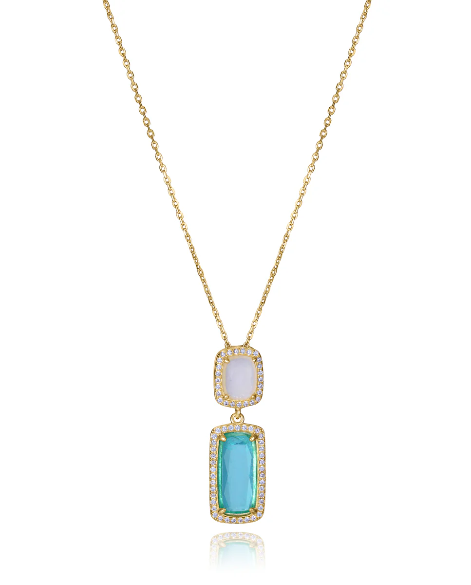 Collar de plata de primera ley con baño de oro y colgante con dos cristales
