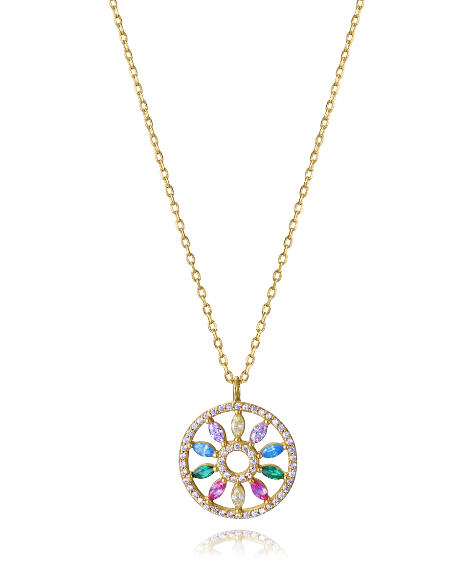 Collar de plata de primera ley con baño de oro y disco colgante