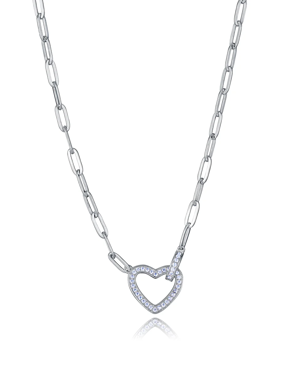 Collar de plata de primera ley con baño de rodio y corazón