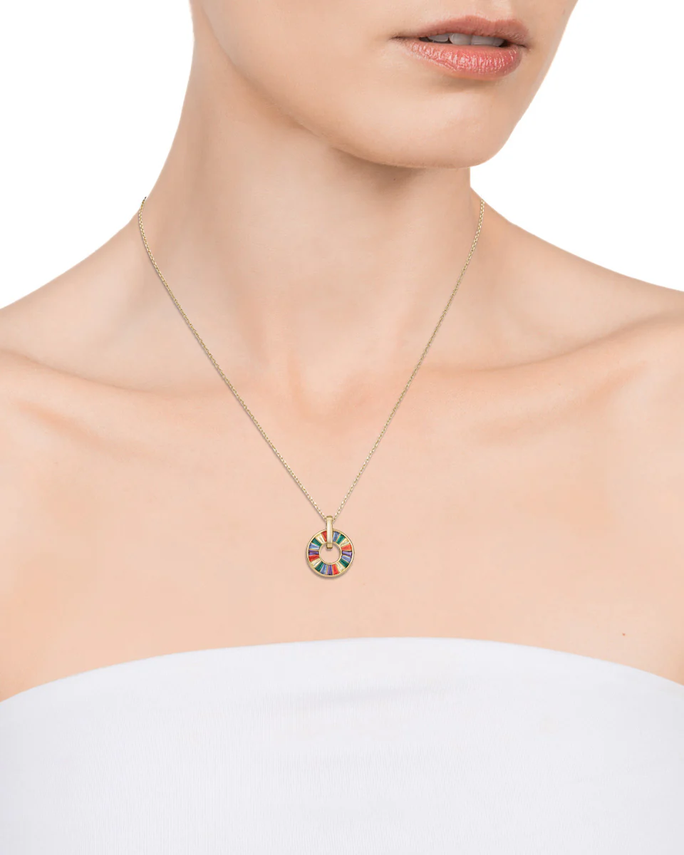 Collar Elegant de plata con baño de oro y circonitas de colores - Image 2