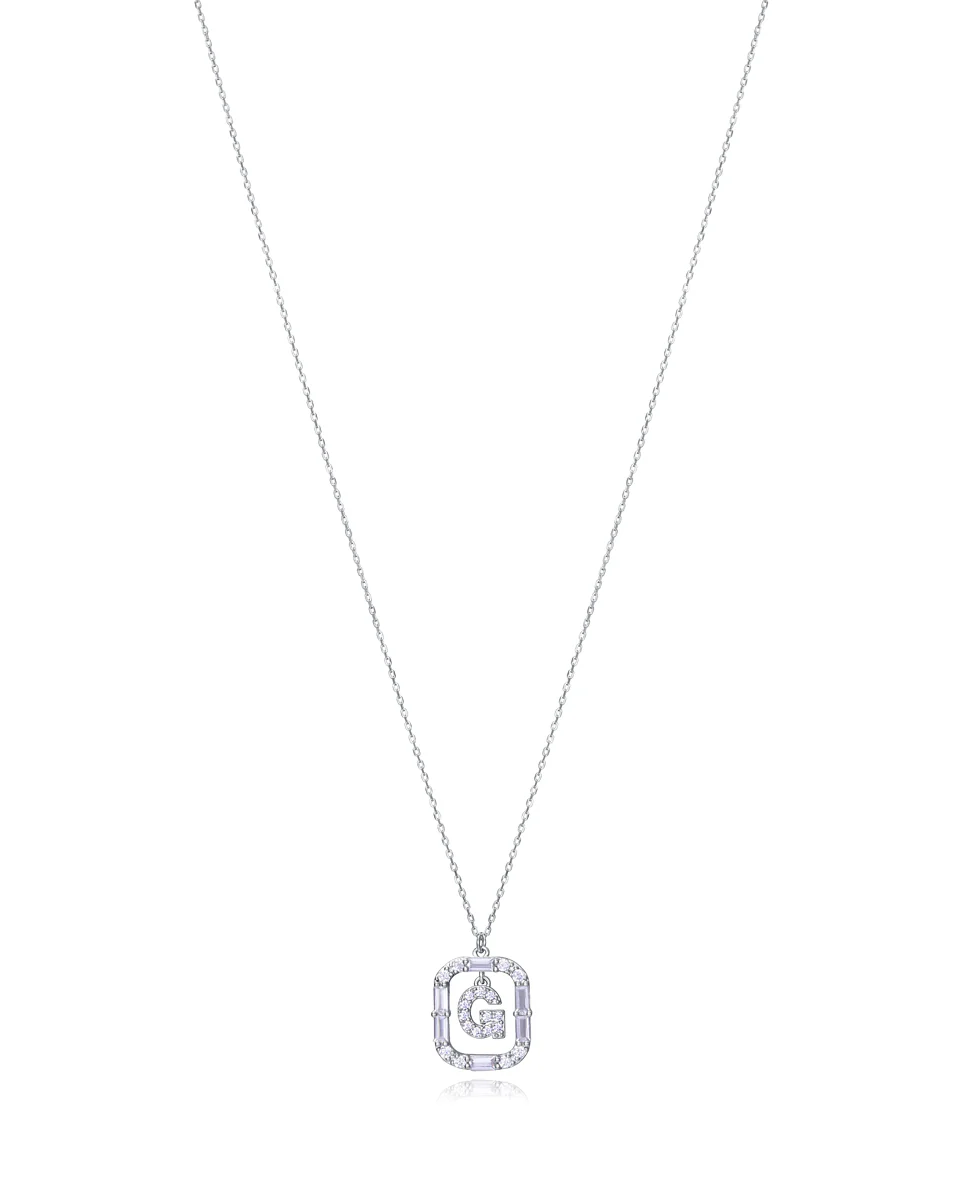 Collar Elegant de plata de ley con letra G con baño de rodio y circonitas blancas
