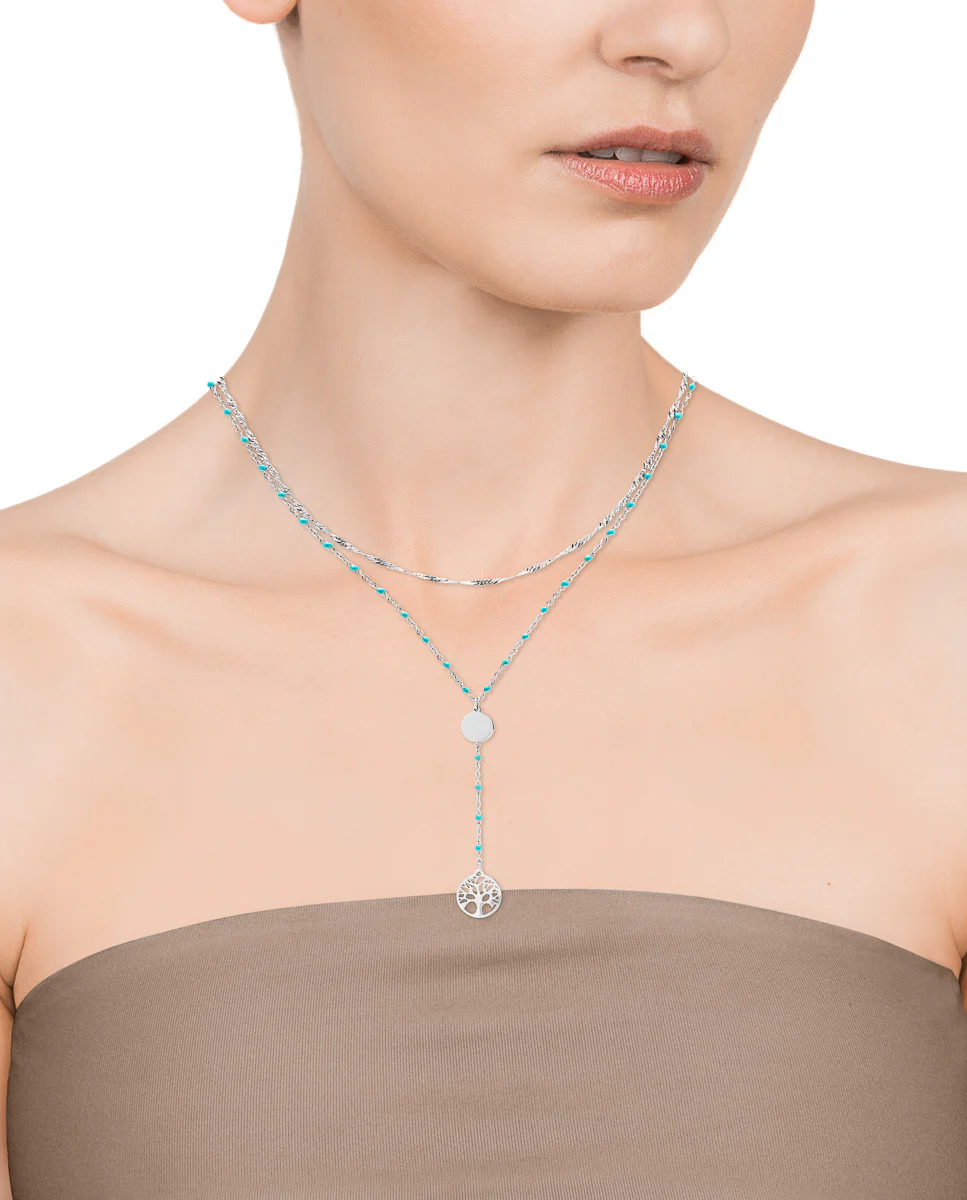 Collar Kiss de acero en forma de Y con motivo del árbol de la vida - Image 2