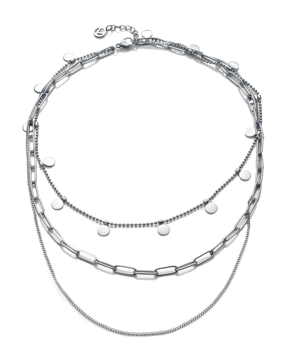 Collar Kiss en acero con tres cadenas