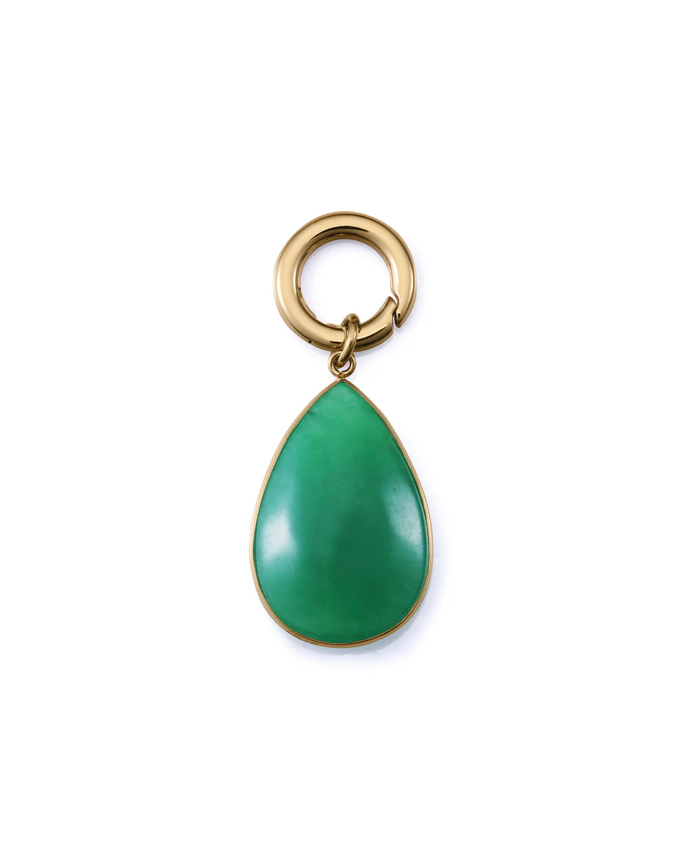 Motivo colgante de acero Ip dorado colección Laura Escanes con piedra natural verde