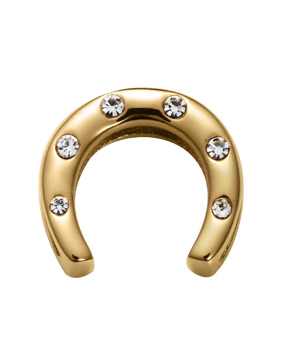 Motivo de acero IP dorado en forma de herradura con circonitas para montar en pulsera personalizable