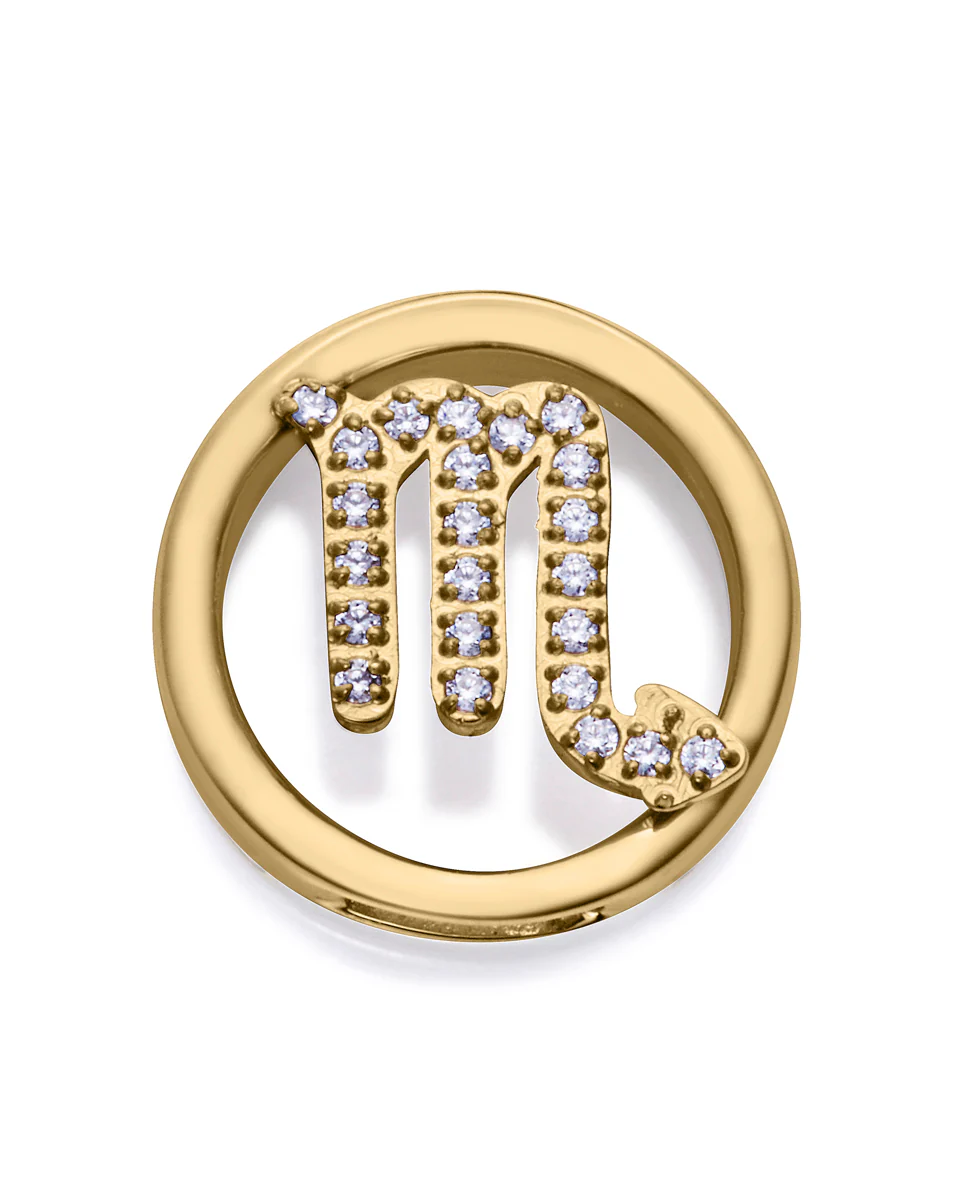 Motivo Horóscopo Escorpio de mujer acero Ip dorado con circonitas