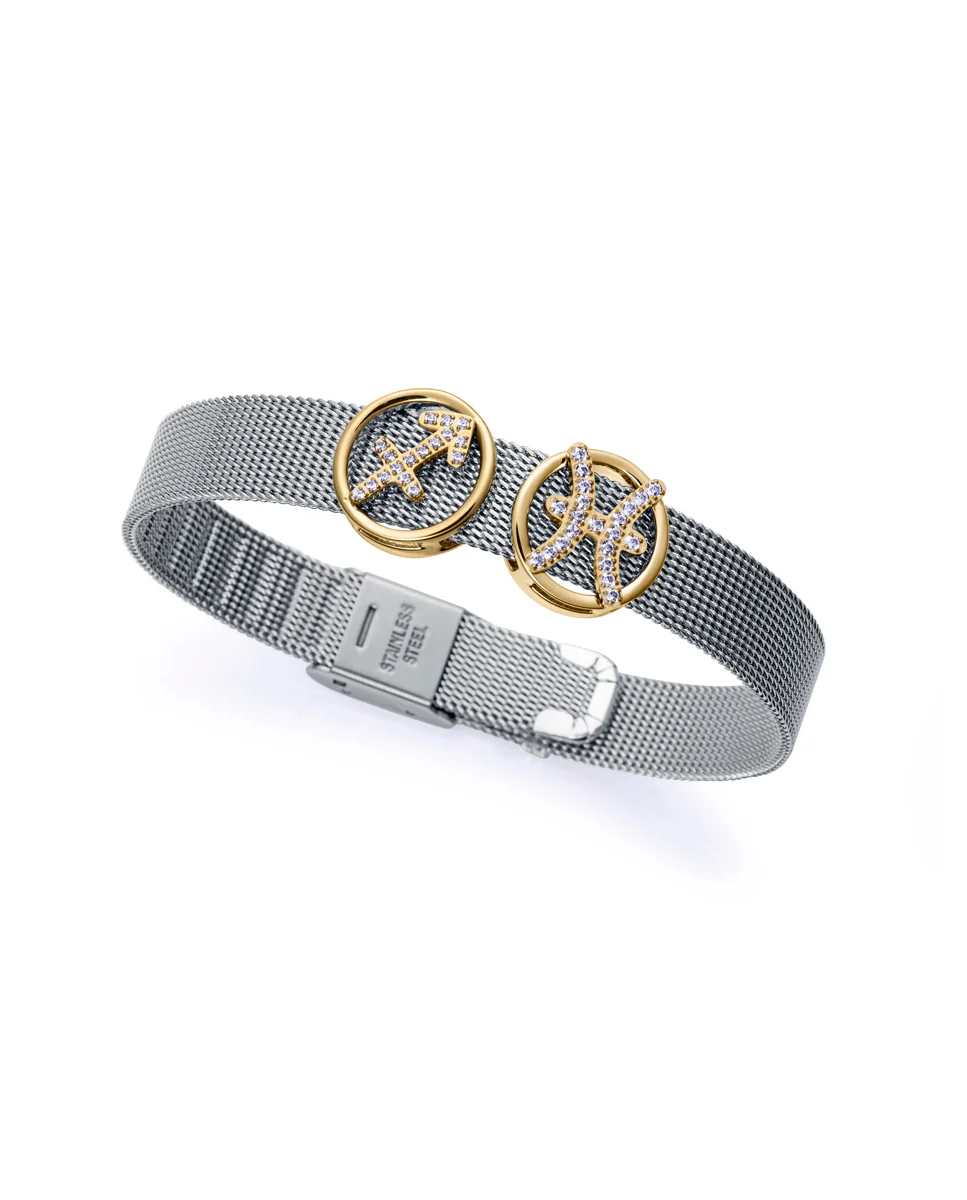 Motivo Horóscopo Piscis de mujer acero Ip dorado con circonitas - Image 2