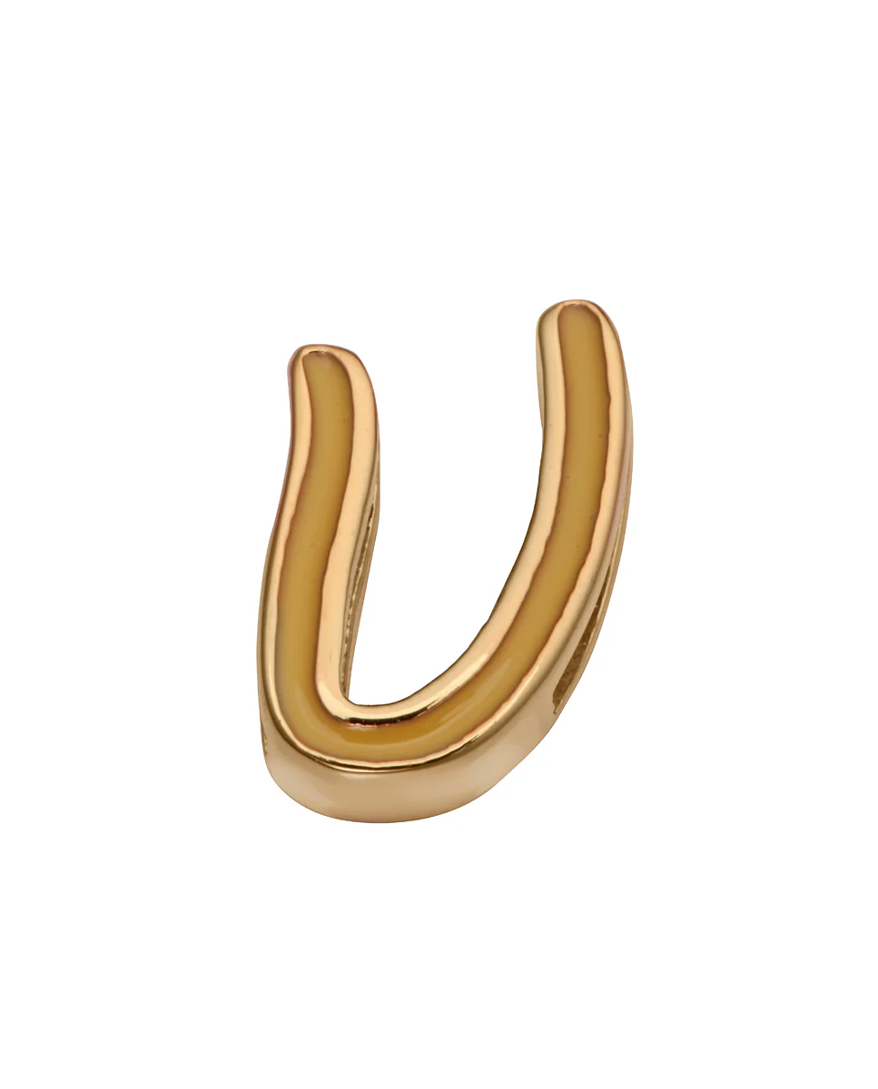 Motivo letra U para pulsera de niña en acero dorado y esmalte