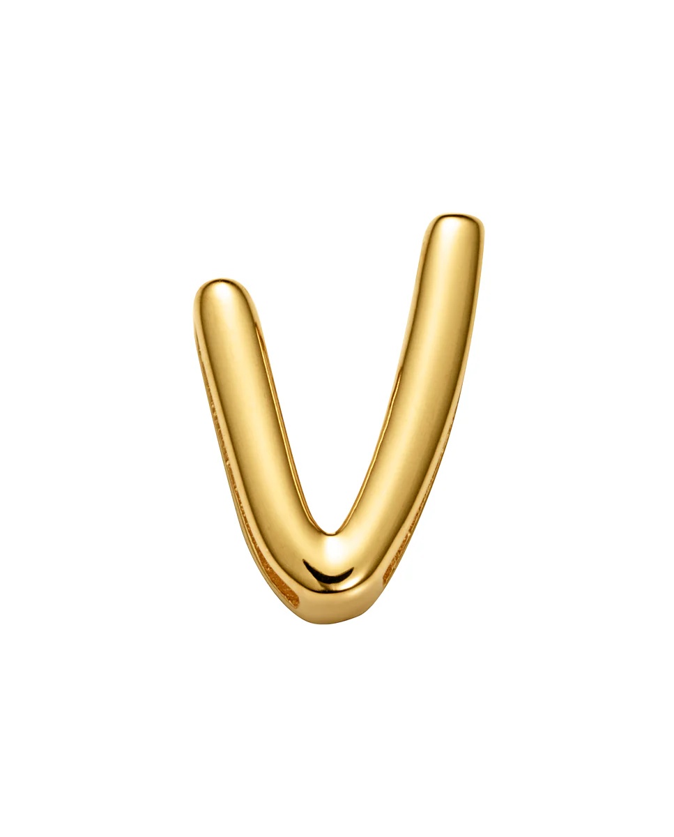 Motivo letra V de acero IP dorado para montar en pulsera personalizable