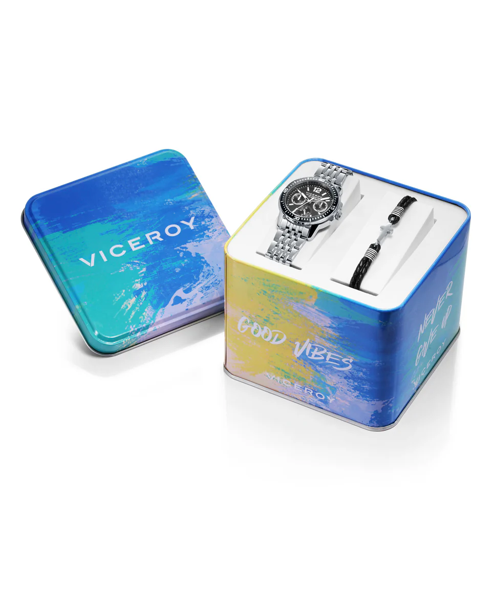 Pack de niño Next reloj multifunción caja y brazalete en acero y pulsera de acero con cuero negro