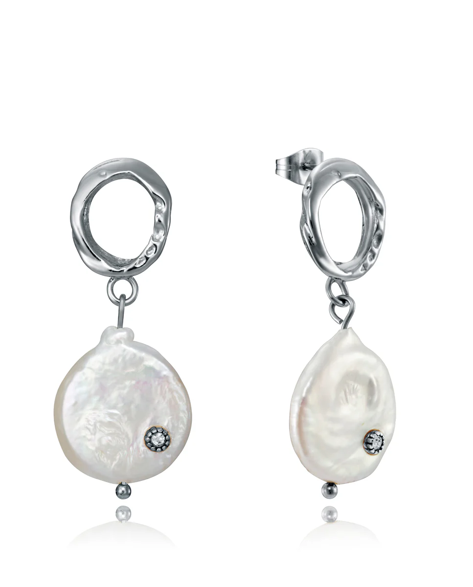 Pendientes Chic de acero en forma de aro y perla natural
