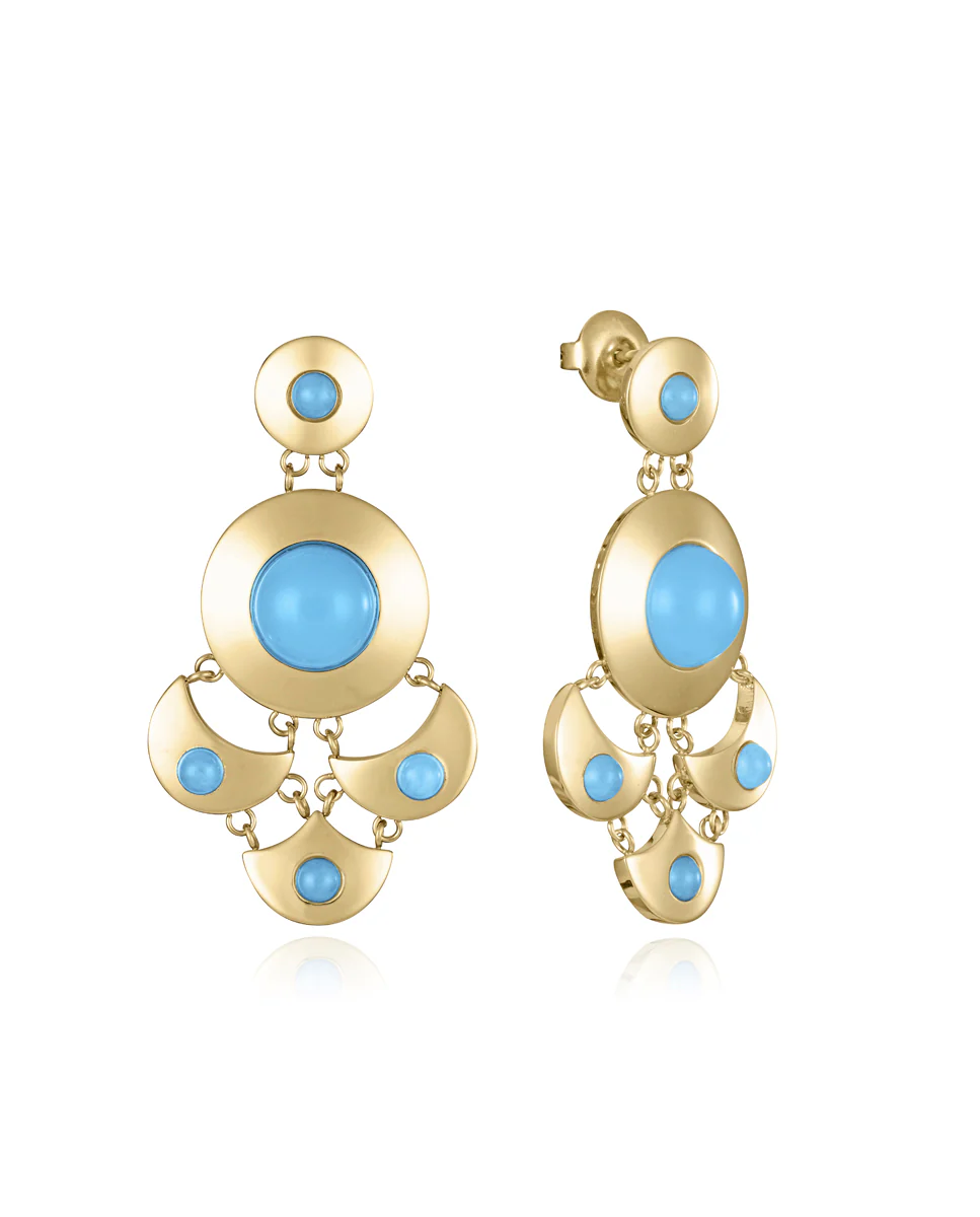 Pendientes de acero Ip dorado con colgante con cristal azul