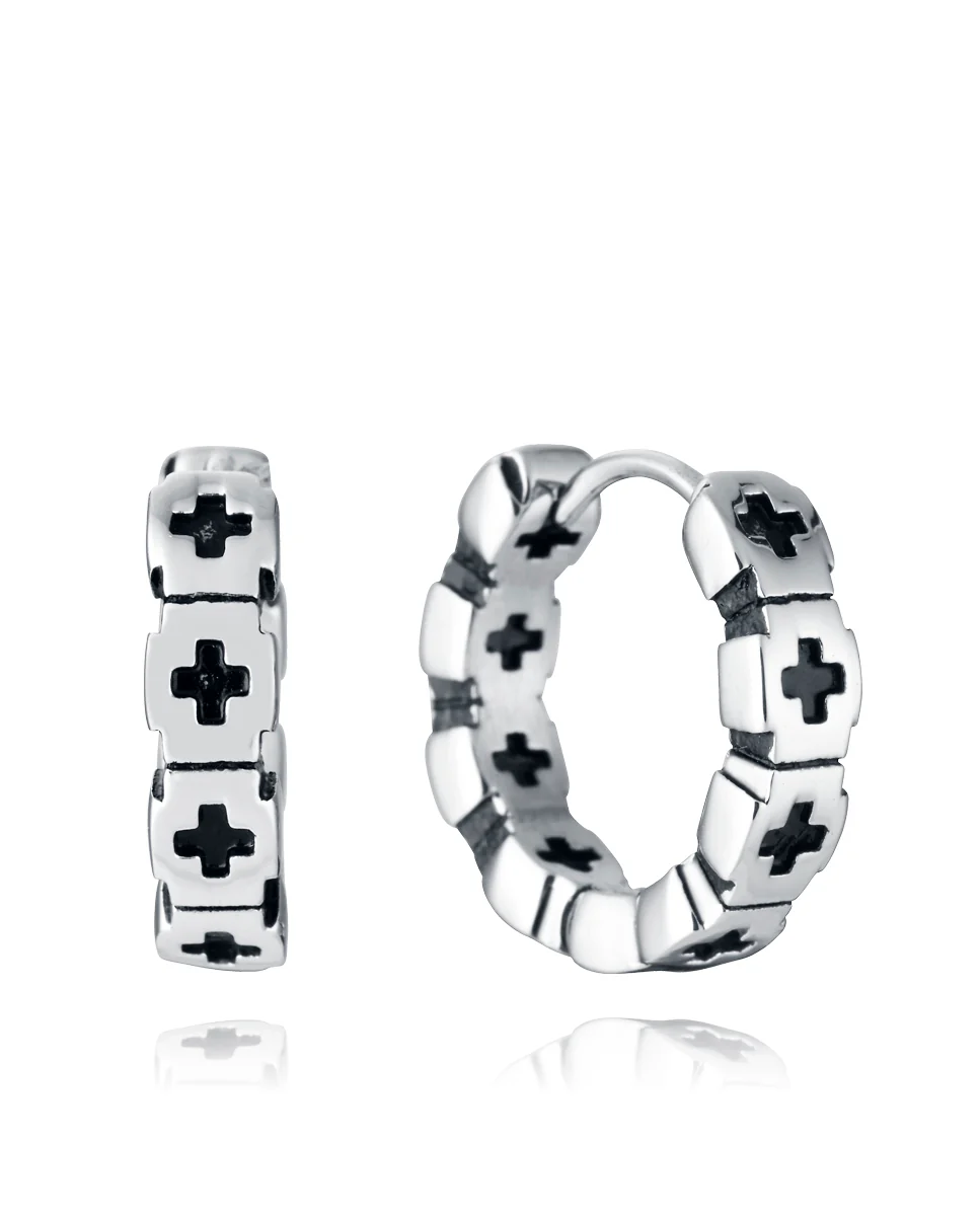 Pendientes de hombre de acero criolla con cruces