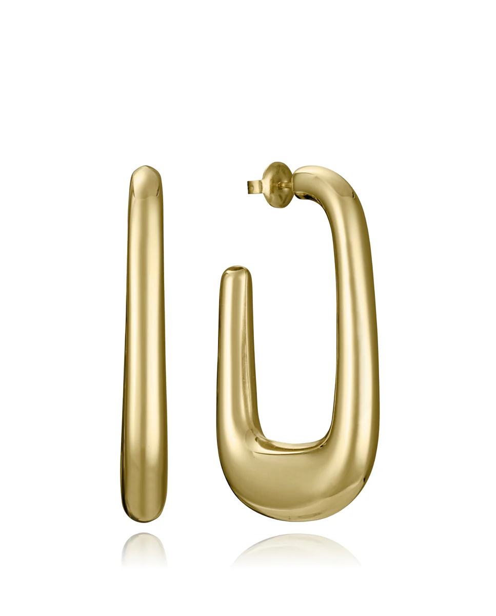 Pendientes de mujer de acero Ip dorado aro abierto rectangular