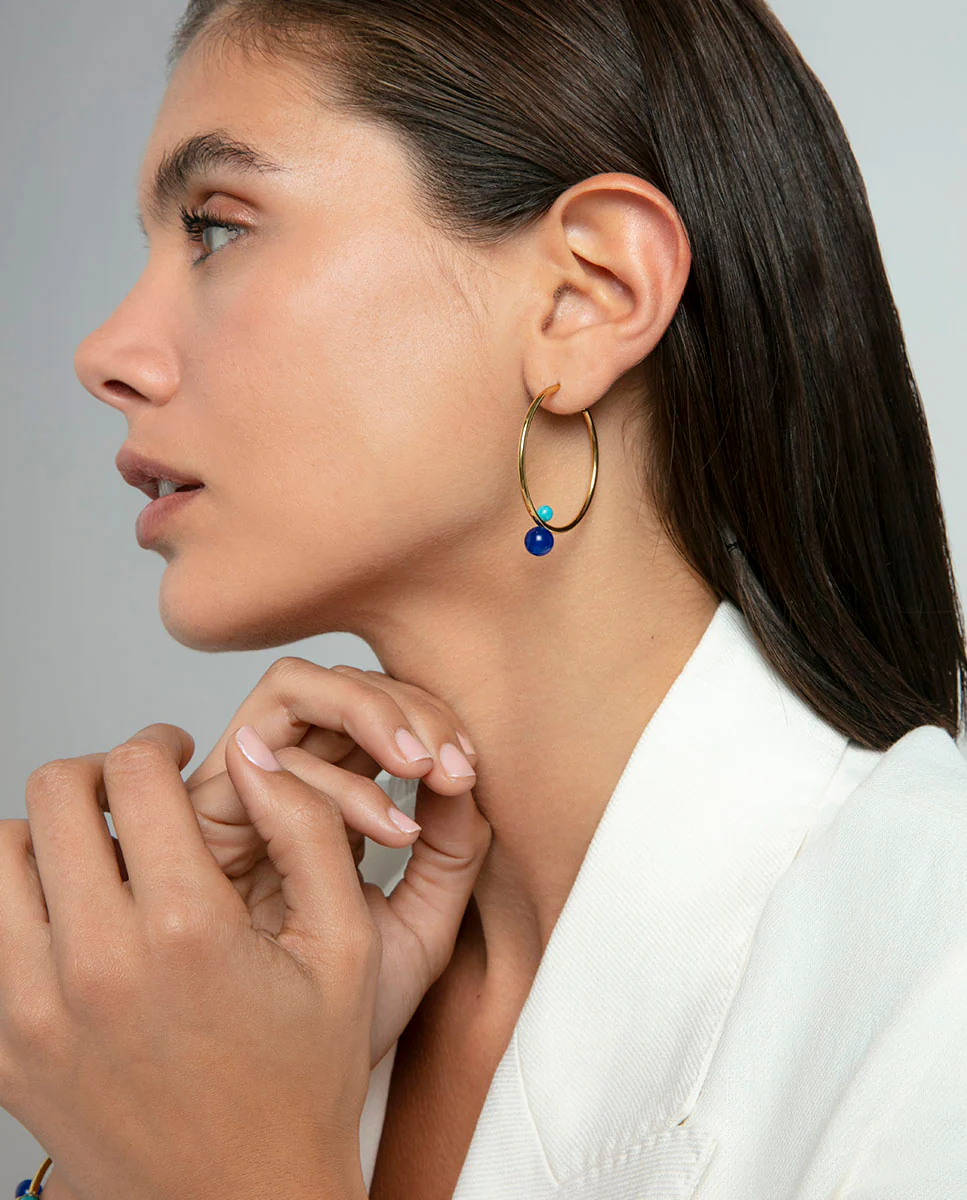 Pendientes de mujer de acero Ip dorado aro con piedras - Image 2