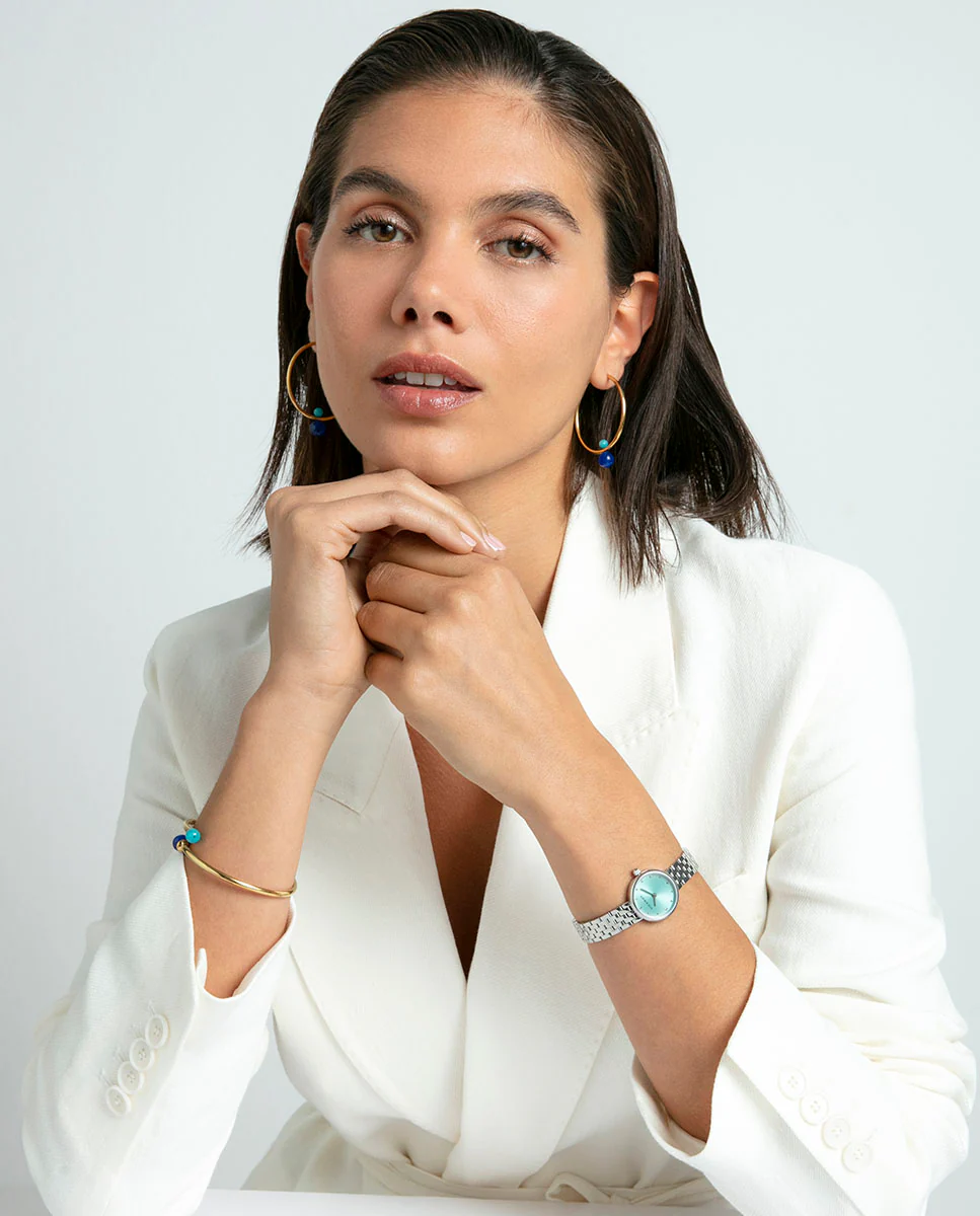Pendientes de mujer de acero Ip dorado aro con piedras - Image 3