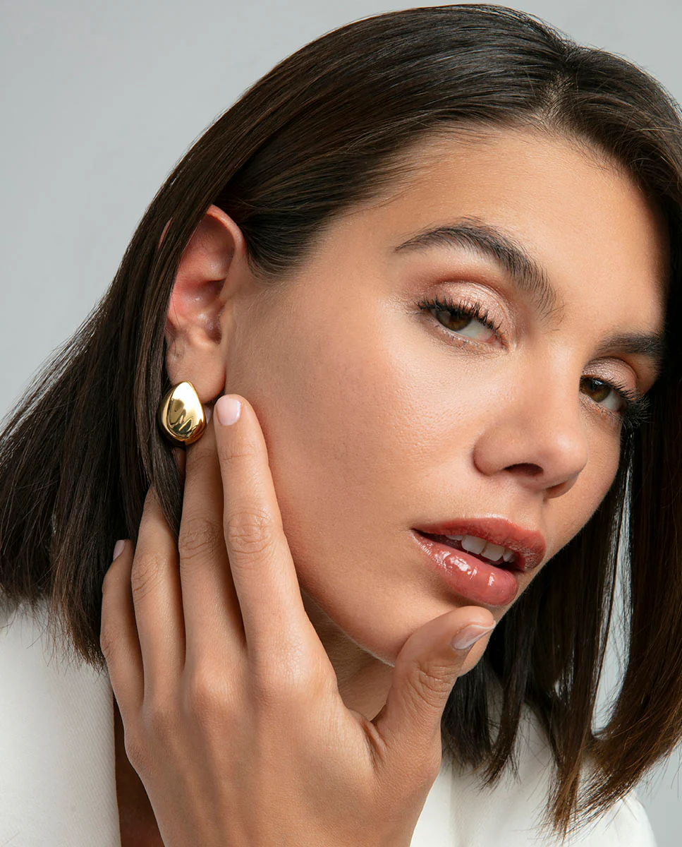 Pendientes de mujer de acero Ip dorado volumen - Image 3