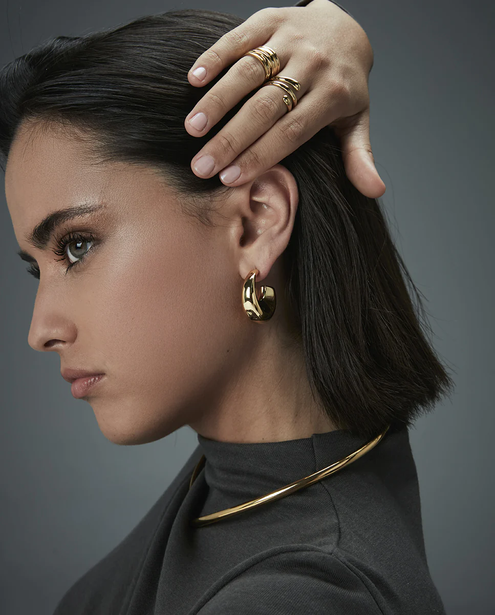Pendientes de mujer de acero Ip dorado volumen - Image 2